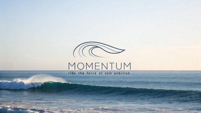 Momentum wave logo over ocean backdrop