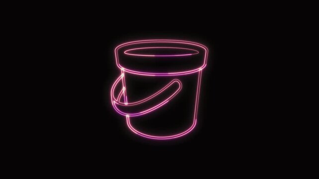  Bucket Icon Neon Seamless Loop 4K with Black Background Animated Promotional Typography for Video Editing