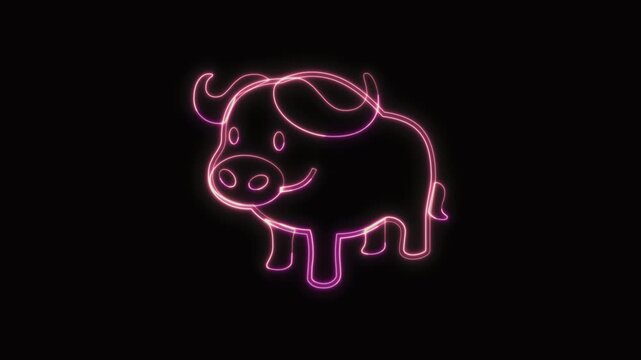  Buffalo Icon Neon Seamless Loop 4K with Black Background Animated Promotional Typography for Video Editing