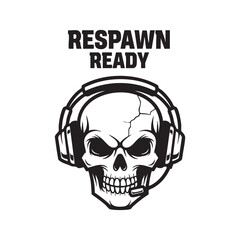 Fototapeta premium Respawn ready skull with headset gaming and streaming logo