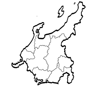 中部地図 筆タッチ 県区分 和風 西日本 / A brushstroke map of Chubu 2