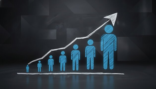 Infographic of rising arrow over human figures showing growth