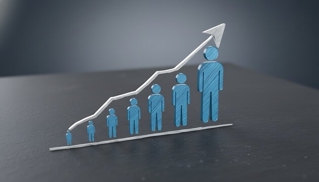 Rising arrow and human figures representing growth concept