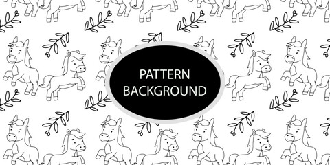 Outline handrawing horse and elephant cute pattern background design . Repeating exploding print, texture for fabric, wallpaper and wrapping. Flat vector illustration © Griyolabs
