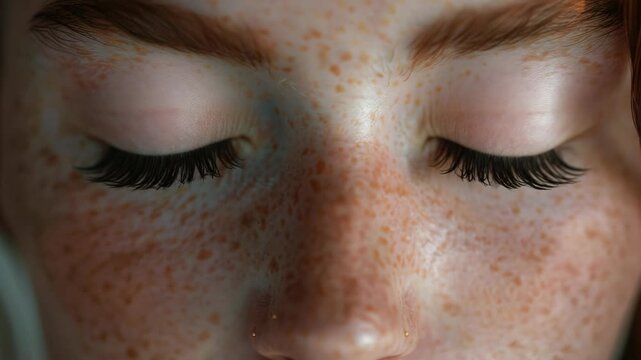 A detailed focusing on the face of a young individual with striking features.