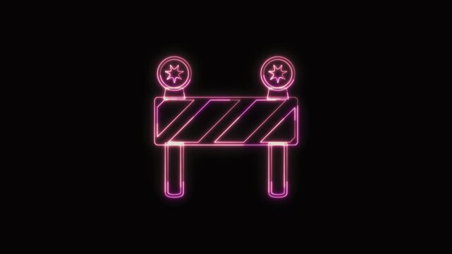  Construction Barrier Icon Neon Seamless Loop 4K with Black Background Animated Promotional Typography for Video Editing