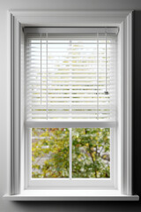 Fototapeta premium image of a venetian blind in a window-no text, logo, watermark, film grain, noise, faces, messy background, cartoon, anime, illustration, drawing