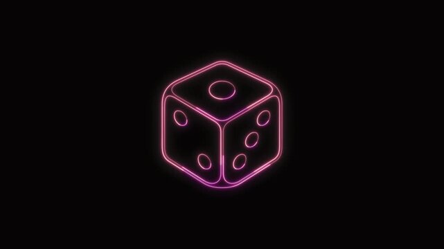  Dice Icon Neon Seamless Loop 4K with Black Background Animated Promotional Typography for Video Editing