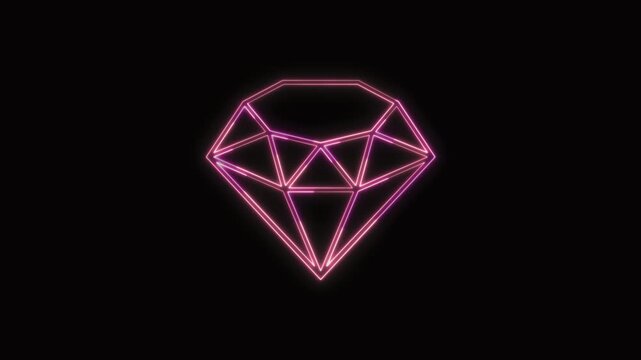 Diamond Icon Neon Seamless Loop 4K with Black Background Animated Promotional Typography for Video Editing