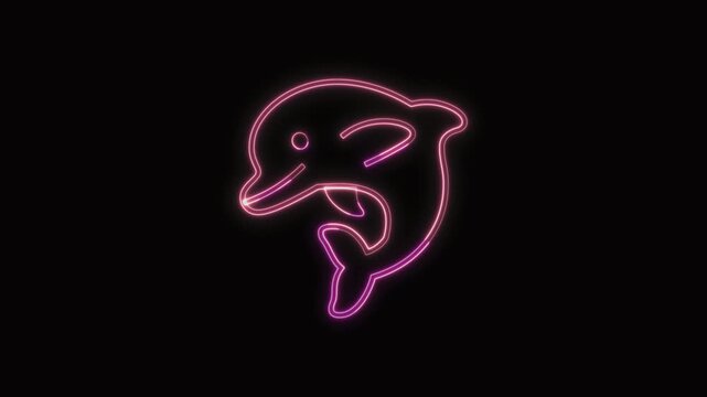  Dolphin Icon Neon Seamless Loop 4K with Black Background Animated Promotional Typography for Video Editing