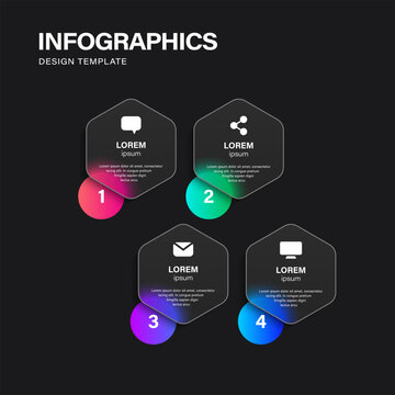 Glass morph inforgraphic design template with 4 steps or options and icons