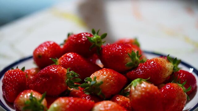 Fresh organic strawberries background, Fresh ripe organic strawberry in a plate