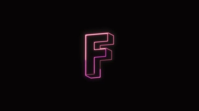  Alphabet F Neon Text Seamless Loop 4K with Black Background Animated Promotional Typography for Video Editing