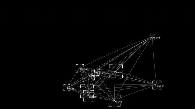 AI computer vision tracking interface with bounding boxes and ID labels on black background. Digital motion analysis and object detection visualization. CyberBlob Scan overlay for VFX compositing