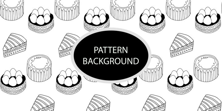 Slice birthday cakes line drawing pattern background. outline birthday cakes. attern with baked goods. Confectionery baking design. Hand drawn cupcakes and muffins doodles background f