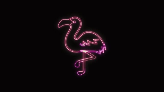  Flamingo Icon Neon Seamless Loop 4K with Black Background Animated Promotional Typography for Video Editing