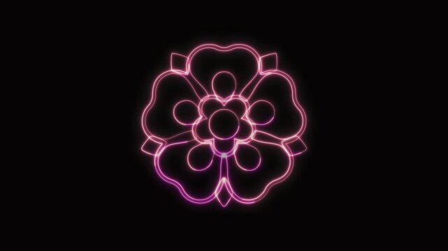  Flower Icon Neon Seamless Loop 4K with Black Background Animated Promotional Typography for Video Editing