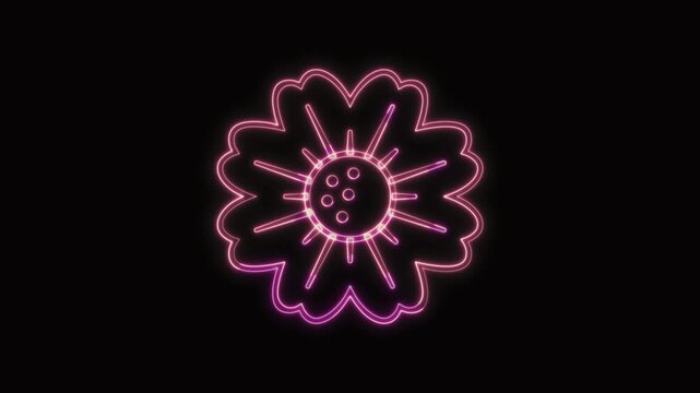  Flower Icon Neon Seamless Loop 4K with Black Background Animated Promotional Typography for Video Editing