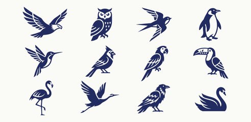 Obraz premium Minimalist bird icon collection for modern branding and sustainable identity design