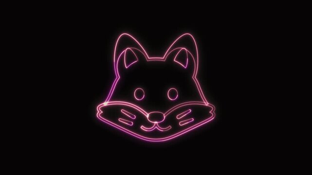  Fox Icon Neon Seamless Loop 4K with Black Background Animated Promotional Typography for Video Editing