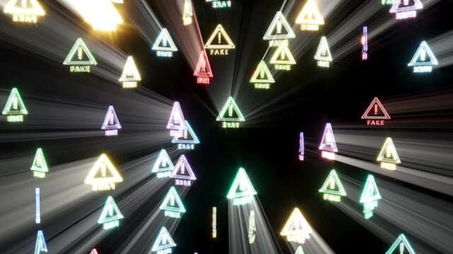 Color glass FAKE Signs rotate on black bg 4k