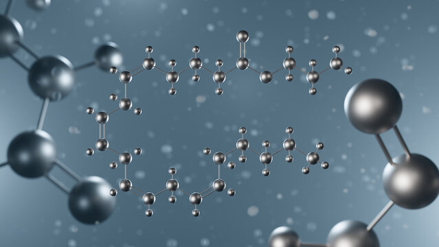 virodhamine molecular structure, 3d model molecule, o-arachidonoyl ethanolamine structural chemical formula view from a microscope