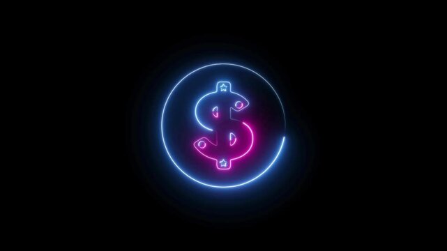 abstract neon glowing dollar business icon animation, money concept animated video, usd dollar line icon futuristic money symbol. finance wealth profit