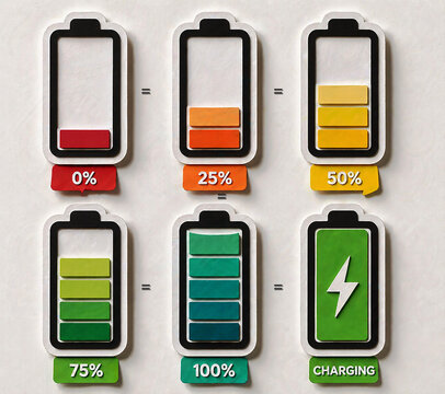 Paper cut battery icon collection with charging level