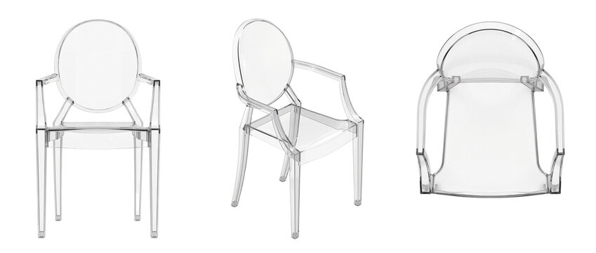 Clear acrylic dining chair transparent PNG set