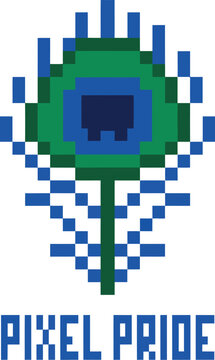 Pixel pride peacock feather retro gaming logo vector