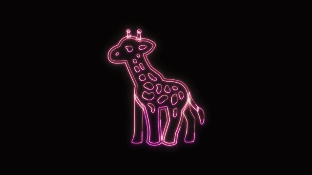 Giraffe Icon Neon Seamless Loop 4K with Black Background Animated Promotional Typography for Video Editing
