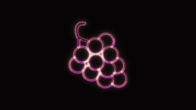  Grapes Icon Neon Seamless Loop 4K with Black Background Animated Promotional Typography for Video Editing