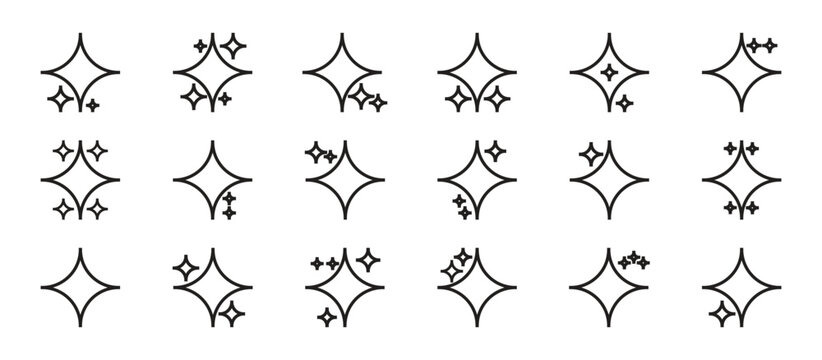 Stars set icons. different star shapes.sparkle star icons collection.vector set of different black sparkles icons on transparent background.