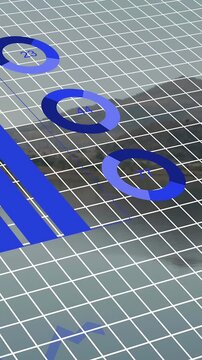 Vertical video: 3D data viz animating on grid, triggered by blue blocks forming bars, showing chart