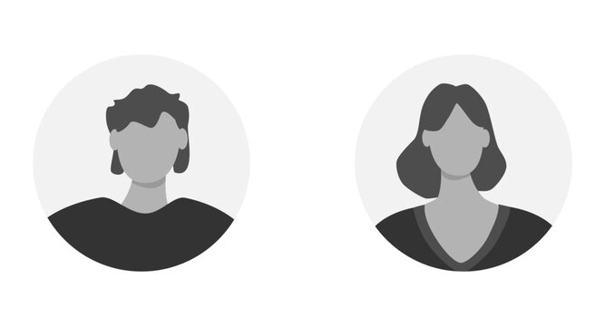 Vector flat illustration in grayscale. Avatar, user profile, face icon, profile picture. Suitable for social media profiles, icons, splash screens and as a template.