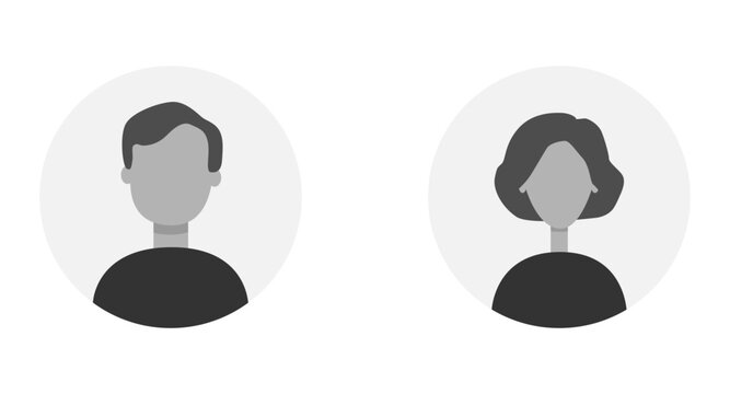 Vector flat illustration in grayscale. Avatar, user profile, face icon, profile picture. Suitable for social media profiles, icons, splash screens and as a template.