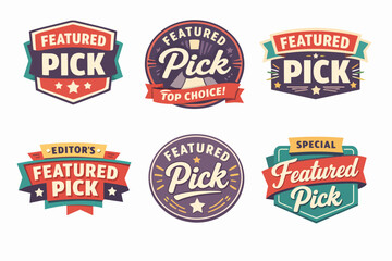 Obraz premium Set of assorted featured pick badges, special offer tags, top choice emblems, and best quality labels