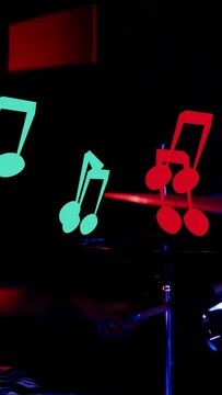 Vertical video: Drummer switching hits, left hand entering striking cymbal notes floating for music