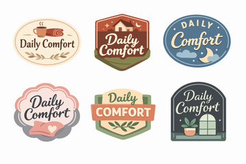Fototapeta premium Branding concept with daily comfort logos, emblems, and badges for cozy lifestyle and home relaxation