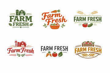 Obraz premium Collection of farm fresh logos and labels for organic food, natural produce packaging, and healthy eating advertising