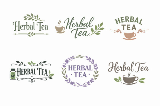 Herbal tea brand logos illustrating natural organic healthy drink concepts with leaves and cups design collection