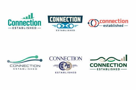 Collection of connection established logos representing network, communication, technology, and data transfer concepts