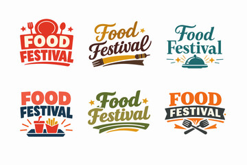 Obraz premium Food festival logos set with diverse graphic elements representing dining, cooking activities, and gastronomic celebrations