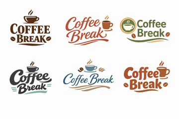 Obraz premium Coffee break logos set showcasing various retro vintage and modern designs for cafes, shops, and hot drink brands