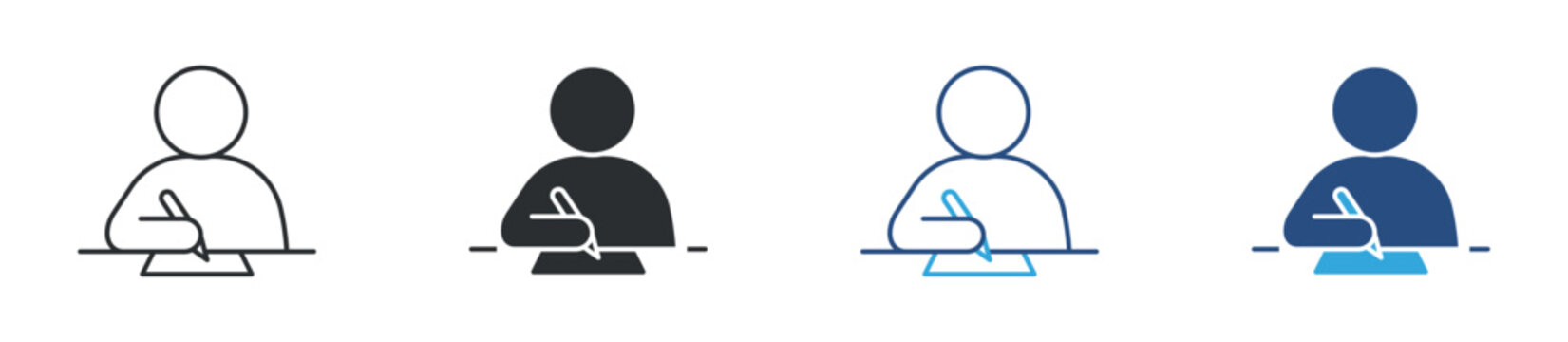 Person writing icon set. form filling symbol. data entry, registration, note taking concept. vector illustration.