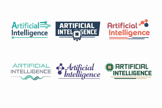 Artificial intelligence logo designs representing technology, machine learning, and data processing applications