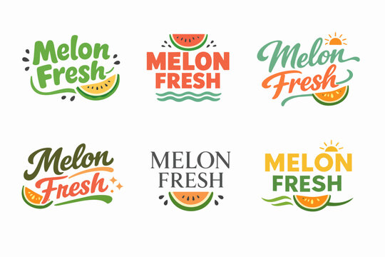Collection of melon fresh logo designs, featuring fruits, text, and typography for healthy food and natural product branding