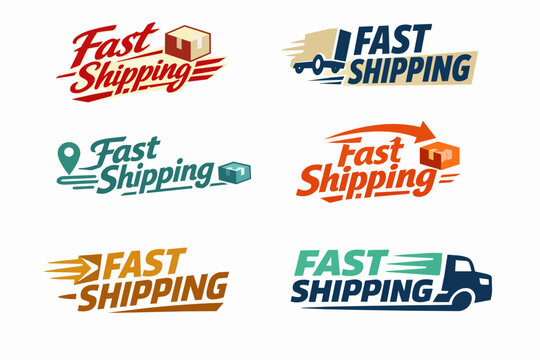 Fast shipping service concept with various delivery logos, showcasing quick package transport and logistics solutions