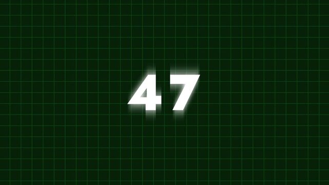 Digital counter 1 to 100 on green grid background, 4K animation of numbers counting up, futuristic technology data display for science and finance.