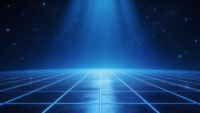 Blue grid floor with starry sky